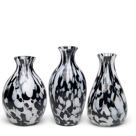 Set of 3 Small Vases 65, 66 and 67 Multicor Black and White Murano Style Art Glass