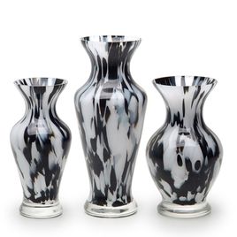Set of 3 Small Vases 76, 77 and 78 Multicor Black and White Murano Style Art Glass