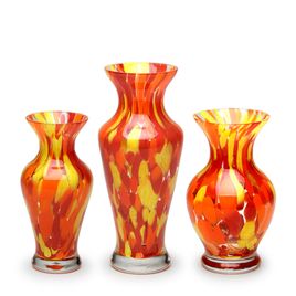 Set of 3 Small Vases 76, 77 and 78 Multicor Yellow, Orange and Coral Murano Style Art Glass