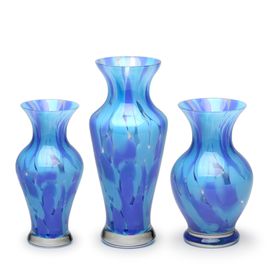 Set of 3 Small Vases 76, 77 and 78 Multicor Blue and Aquamarine Murano Style Art Glass