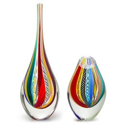Pair of Drop Glass Vases Tall and Low Hippie Murano Style Art Glass