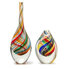 Pair of Drop Glass Vases Tall and Low Twisted Hippie Murano Style Art Glass
