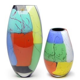 Pair of Vases 24 MS and 50 MS Straight Colored Splinters Murano Style Art Glass