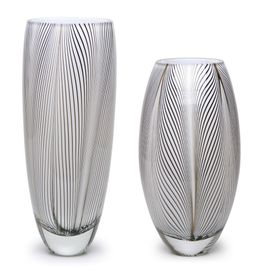Pair of Vases 54 and 55 MS Feather Pattern White Murano Style Art Glass