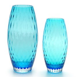 Pair of Vases Oliva Baloton Aquamarine Murano Style Art Glass