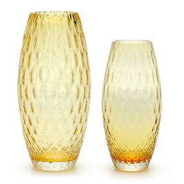 Pair of Vases Oliva Baloton Amber Murano Style Art Glass