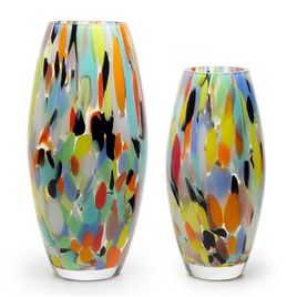 Pair of Vases Oliva Multicor Colored Murano Style Art Glass