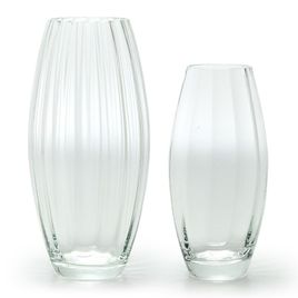 Pair of Vases Oliva Wavy Transparent Murano Style Art Glass