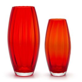 Pair of Vases Oliva Wavy Red Murano Style Art Glass
