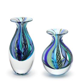 Pair of Small Vases Hippie Blue and Green Murano Style Art Glass