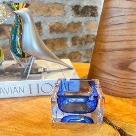 President Glass Ashtray Blue Murano Style Art Glass