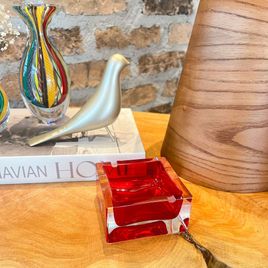 President Glass Ashtray Red Murano Style Art Glass