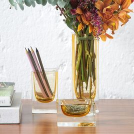 Set with Pen and Paper Clip Holder Amber Murano Style Art Glass