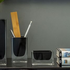 Set with Pen and Paper Clip Holder Black Murano Style Art Glass