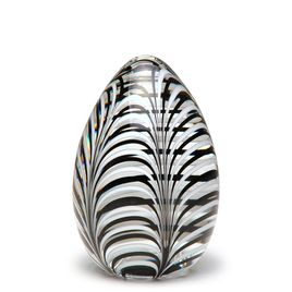 Egg Paperweight Feather Pattern Black and White Murano Style Art Glass
