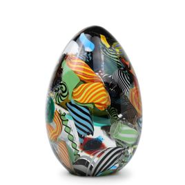 Egg Paperweight Hippie Colored Canes Murano Style Art Glass