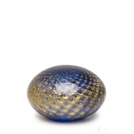 Flat Paperweight Bubble Effect Aquamarine with Gold Murano Style Art Glass