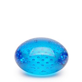 Flat Paperweight Bubble Effect Aquamarine Murano Style Art Glass