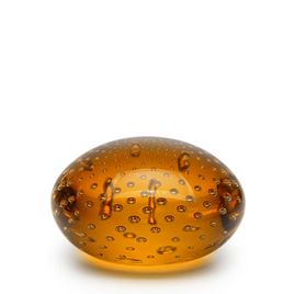 Flat Paperweight Bubble Effect Amber Murano Style Art Glass