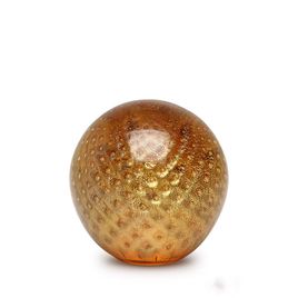 Ball Paperweight Bubble Effect Amber with Gold Murano Style Art Glass