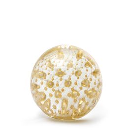 Ball Paperweight Bubble Effect Transparent with Gold Murano Style Art Glass