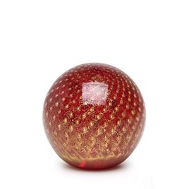 Ball Paperweight Bubble Effect Red with Gold Murano Style Art Glass