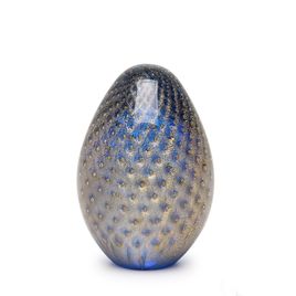 Egg Paperweight Bubble Effect Aquamarine with Gold Murano Style Art Glass