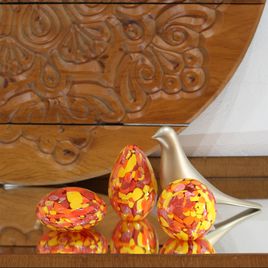 Small Ball Paperweight Multicolor Yellow, Orange and Coral Murano Style Art Glass