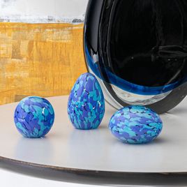 Small Egg Paperweight Multicolor Blue and Aquamarine Murano Style Art Glass