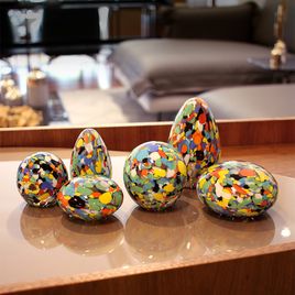 Small Flat Paperweight Multicolor Colored Murano Style Art Glass