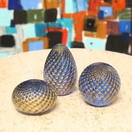 Ball Paperweight Bubble Effect Aquamarine with Gold Murano Style Art Glass