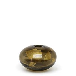 Flat Small Glass Vase Smoky Golden Effect Murano Style Art Glass