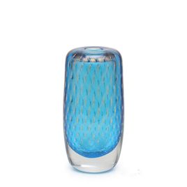 Square Small Glass Vase Model 2 Bubble Effect Aquamarine with Gold Murano Style Art Glass