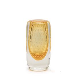 Square Small Glass Vase Model 2 Bubble Effect Amber with Gold Murano Style Art Glass