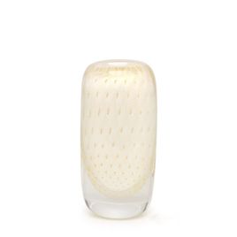 Square Small Glass Vase Model 2 Bubble Effect White with Gold Murano Style Art Glass