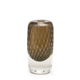 Square Small Glass Vase Model 2 Bubble Effect Smoky with Gold Murano Style Art Glass