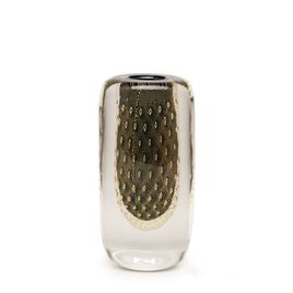Square Small Glass Vase Model 2 Bubble Effect Black with Gold Murano Style Art Glass