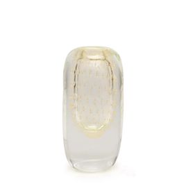 Square Small Glass Vase Model 2 Bubble Effect Transparent with Gold Murano Style Art Glass