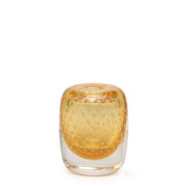 Square Small Glass Vase Model 3 Bubble Effect Amber with Gold Murano Style Art Glass