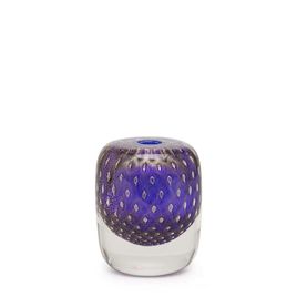 Square Small Glass Vase Model 3 Bubble Effect Blue with Gold Murano Style Art Glass