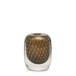 Square Small Glass Vase Model 3 Bubble Effect Smoky with Gold Murano Style Art Glass