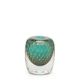 Square Small Glass Vase Model 3 Bubble Effect Green with Gold Murano Style Art Glass