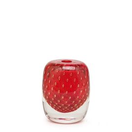 Square Small Glass Vase Model 3 Bubble Effect Red with Gold Murano Style Art Glass