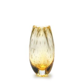 Small Glass Vase Roca Model 2 Bubble Effect Amber with Gold Leaves Murano Style Art Glass