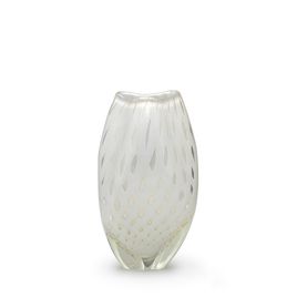 Small Glass Vase Roca Model 2 Bubble Effect White with Gold Leaves Murano Style Art Glass
