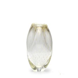 Small Glass Vase Roca Model 2 Bubble Effect Transparent with Gold Leaves Murano Style Art Glass
