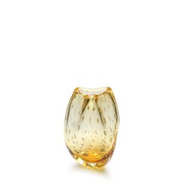 Small Glass Vase Roca Model 3 Bubble Effect Amber with Gold Leaves Murano Style Art Glass
