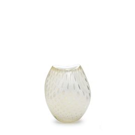 Small Glass Vase Roca Model 3 Bubble Effect White with Gold Leaves Murano Style Art Glass