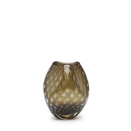 Small Glass Vase Roca Model 3 Bubble Effect Smoky with Gold Leaves Murano Style Art Glass