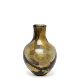 Small Glass Bud Vase Golden Effect Smoky Murano Style Art Glass